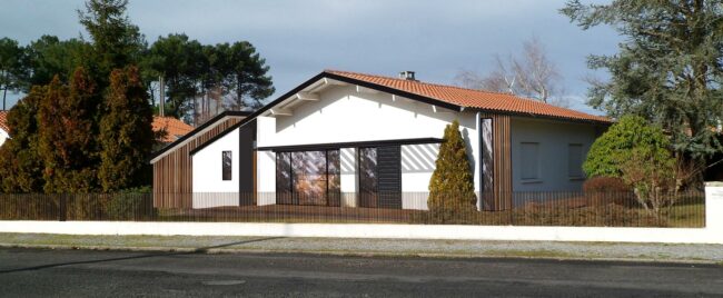 Projet Gj 2023 Réhabilitation et rénovation énergétique d’une maison des années 60 Extension en ossature bois - CB archi Catherine Benoit Architecte DPLG Le Pian-Médoc