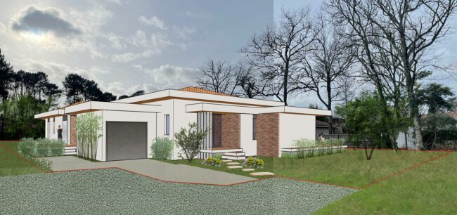 Projet Ln 2023 Construction d’une maison individuelle en brique enduite et brique pleine. Couverture en charpente bois - CB archi Catherine Benoit Architecte DPLG Le Pian-Médoc